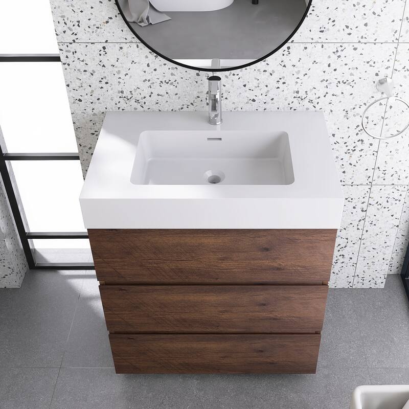 Freestanding Bathroom Vanity with White Solid Surface Top