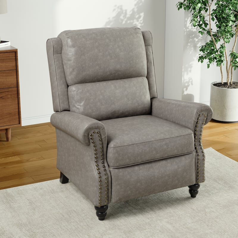 Alisa 35'' W Vegan Leather/ Linen Glider Push Back Recliner Chair - Grey