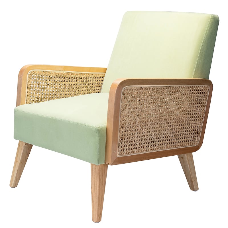 Carmina Upholstered Accent Chair with Natural Rattan Arms by HULALA HOME