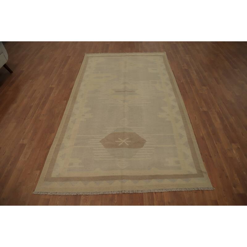 Hand Woven Oriental 100% Wool Carpet Southwestern Tribal Greys & Charcoal Kilim Area Rug - 8' 3'' X 4' 9''