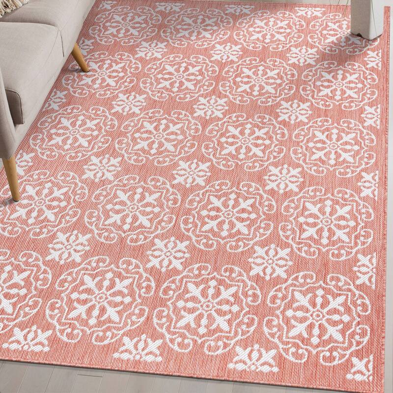 World Rug Gallery Transitional Geometric Textured Flat Weave Indoor/Outdoor Area Rug