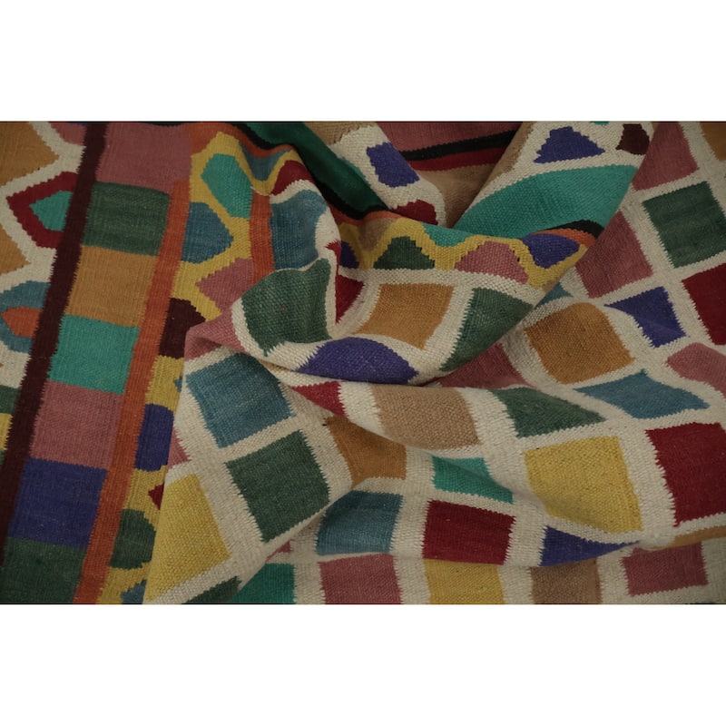 Hand Woven Oriental 100% Wool Carpet Southwestern Modern Multi-Colored Kilim Area Rug - 6' 0'' X 5' 10''