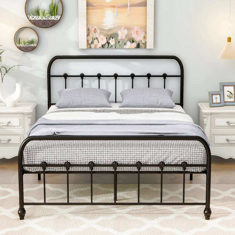 Metal Platform Bed Frame with Headboard and Footboard, Heavy Duty Slat Support/Underbed Storage Space, Vintage Style