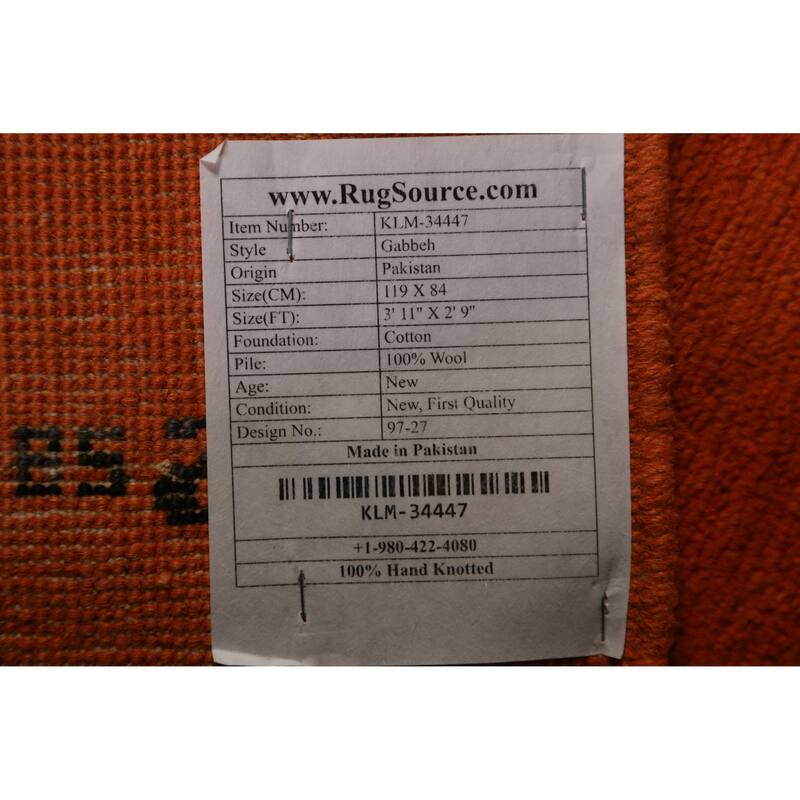 Modern Orange Gabbeh Oriental Accent Rug Hand-Knotted Wool Carpet - 2'9" x 3'11"