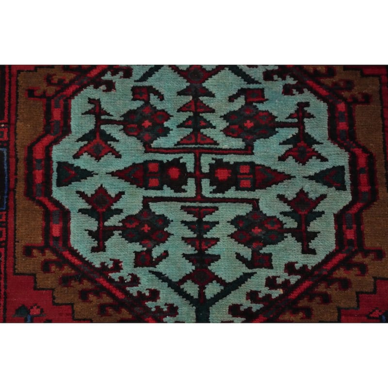 Hand Knotted Oriental 100% Wool Carpet Traditional Geometric Red Ardebil Runner Rug - 10' 6'' X 3' 2''