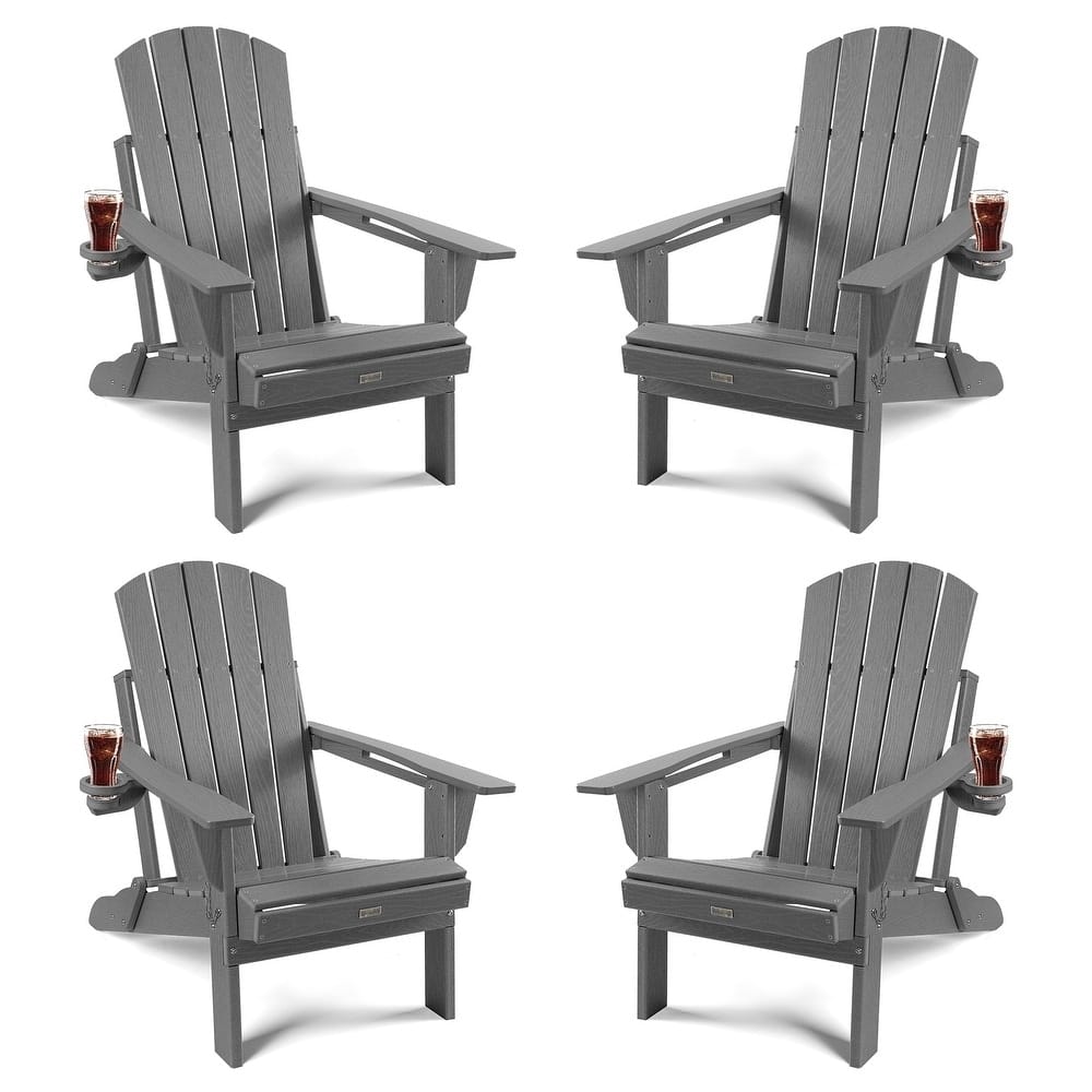 WINSOON All Weather HDPE Outdoor Folding Adirondack Chair With Cup Holder Set of 4