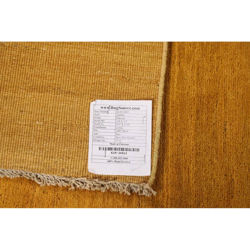 Yellow / Gold Modern Gabbeh Oriental Foyer Rug Handmade Wool Carpet - 3'10"x 4'6"