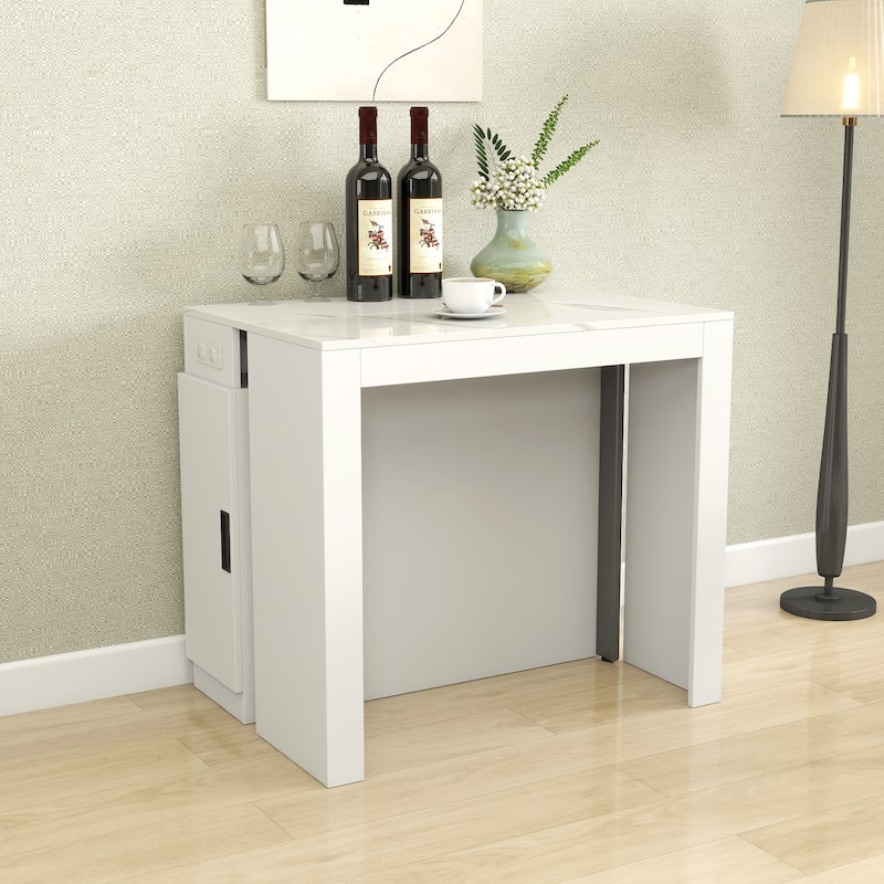 GDFStudio - Lalia Modern Multifunctional Extendable Dining Table with Storage Panels - 118.11"