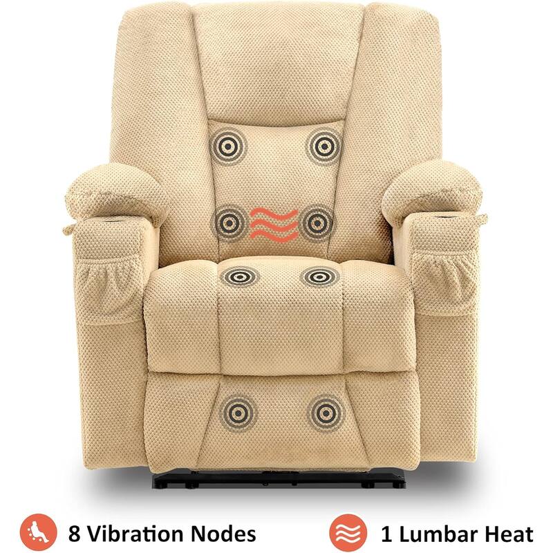 MCombo Electric Power Recliner Chair with Massage & Heat, Plush Fabric 8015