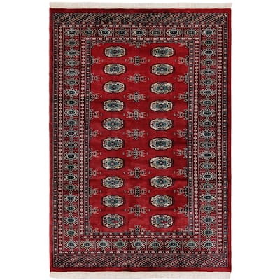Tribal Bokhara Hail Red/Green Hand Knotted Wool Rug - 4'3'' x 6'3''