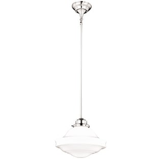 Huntley Satin Nickel Farmhouse Milk Glass Schoolhouse Pendant Light - 12-in W x 14.75-in H x 12-in D