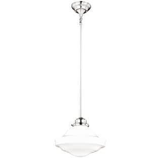 Huntley Satin Nickel Farmhouse Milk Glass Schoolhouse Pendant Light - 12-in W x 14.75-in H x 12-in D