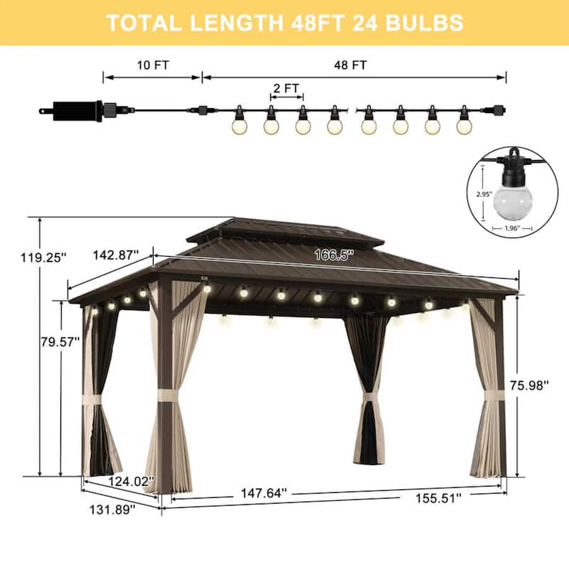 PURPLE LEAF Gazebo Outdoor Gazebo with Dual-Layer Galvanized Steel Double Roof Aluminum Gazebo with Netting and Curtains Bronze