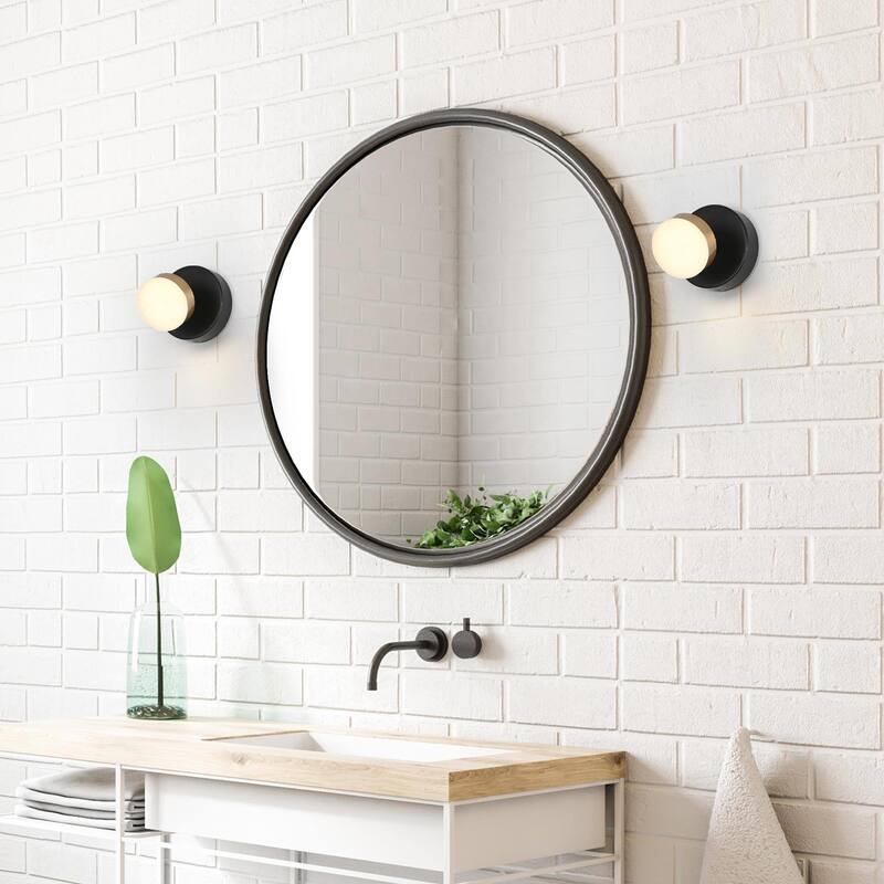 Modern Minimalist 1-Light Black Gold LED Wall Sconces Mini Flush Mount Ceiling Lights - 4.7" L x 5.5" W x 4.7" H