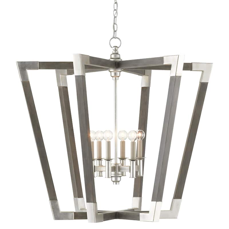 Currey & Company Bastian Large Gray Lantern - 34.25"h x 37.25"dia - 34.25"h x 37.25"dia - Chateau Gray/Contemporary Silver Leaf