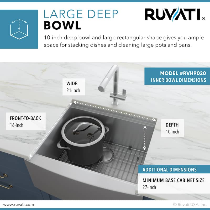 Ruvati 24-inch Apron-front Workstation Farmhouse Kitchen Sink 16 Gauge Stainless Steel Single Bowl - RVH9020 - 24" X 22"
