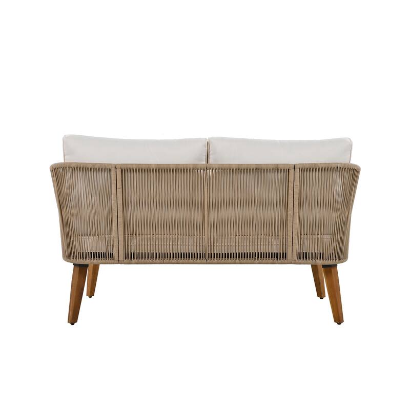 4pc Patio Conversation Group Set wLoveseat, 2 Accent Chairs and Table