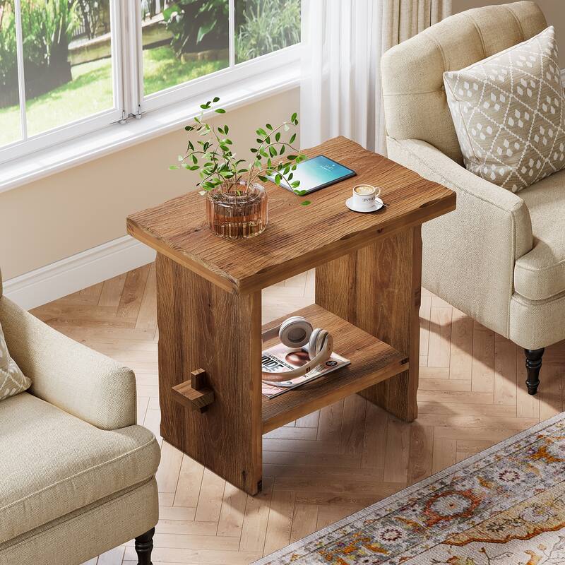 23.62" Solid Wood Farmhouse End Table with Storage