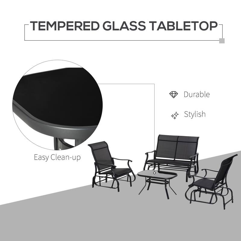 Outsunny 4 Pieces Gliders Set, Outdoor Furniture Sets with 2-Person Glider Patio Bench, Single Sling Chair and Coffee Table