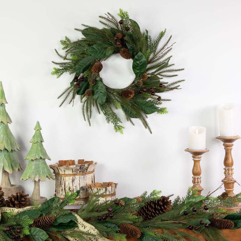 Mixed Foliage with Berries Artificial Christmas Wreath, 20-Inch, Unlit