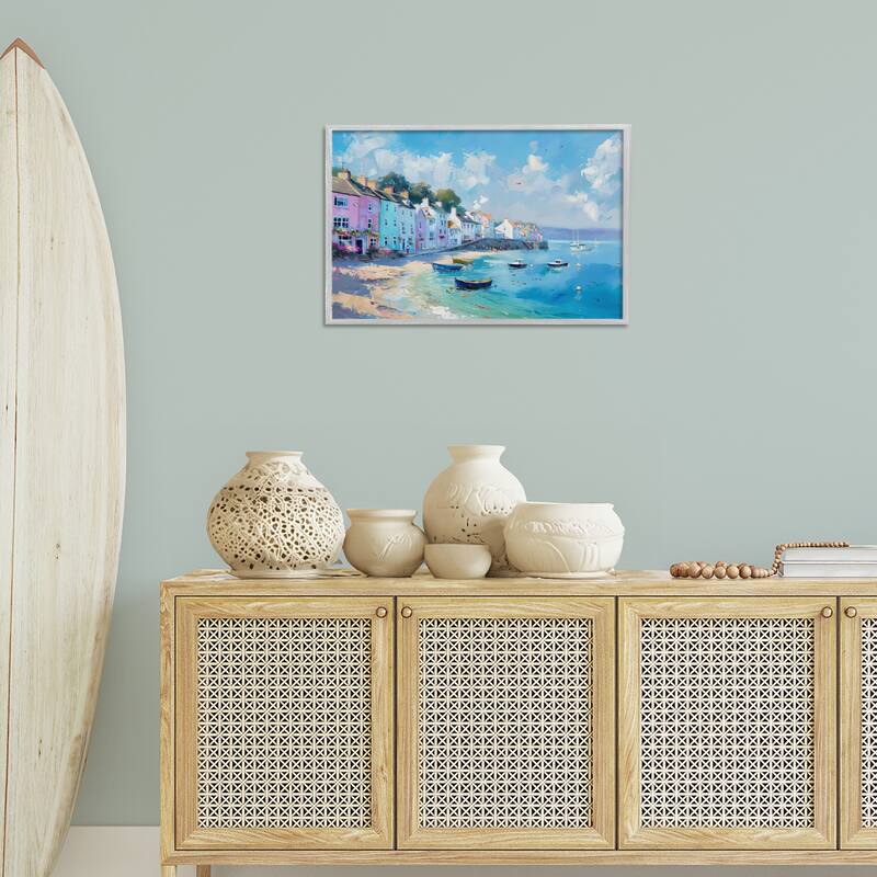 Stupell Seaside Village Cottages Framed Giclee Art Design By LSR Design Studio