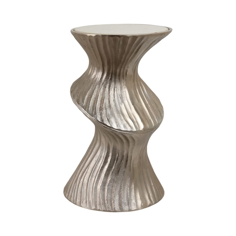 Marble Top Aluminum Side Table Round Sculptural Accent Modern