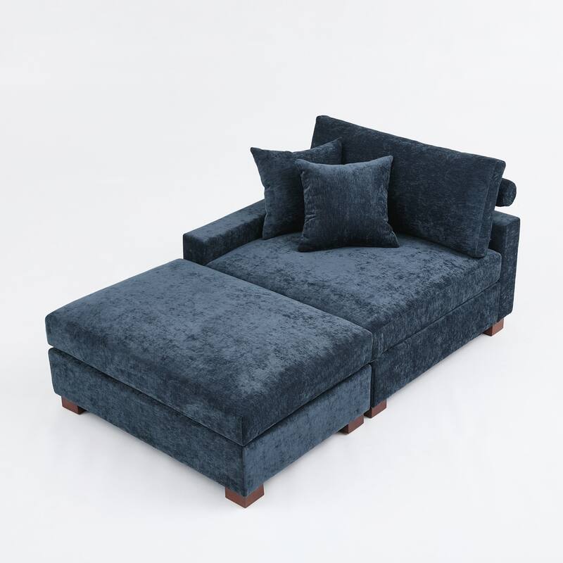 Plush Chenille Single Modular Sectional Sofa Chaise with Pillows