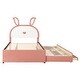 preview thumbnail 59 of 68, LED Rabbit Kids Bed Velvet Upholstered Platform Bed Fairytale Animals Theme Bed with Trundle and 3 Drawers, 12pcs+12pcs Slats
