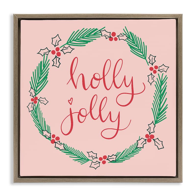 Stupell Minimal Holly Jolly Wreath Framed Floater Canvas Wall Art Design By Sazerelli Designs - 18 x 18 - Brown
