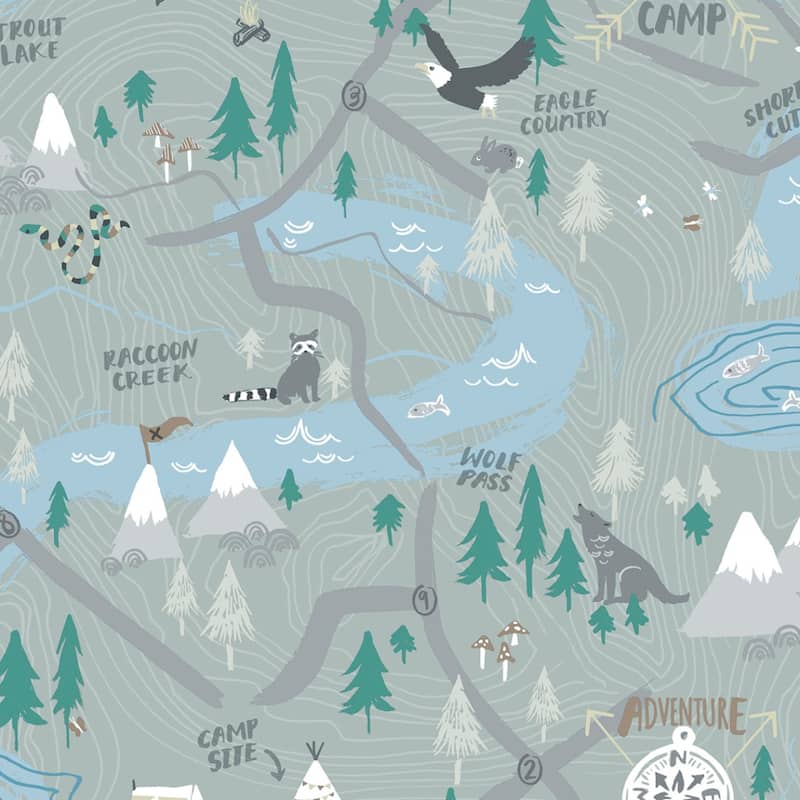 Seabrook Designs Campground Unpasted Wallpaper - 20.5 in. W x 33 ft. L (approximately 56 sq. ft.) - Blue & Grey
