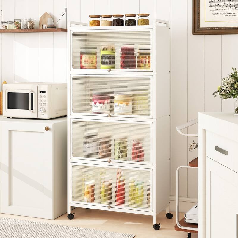 Metal Pantry Storage Cabinet with Flip Doors, Shelves and Casters - 28" x 13" x 62"