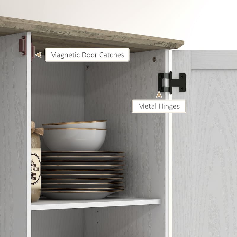 Tall Cream White Kitchen Pantry Cabinet with Adjustable Shelves and Wall Safety Anti-Tip Design - 31.5" W x 15.7" D x 69.8" H