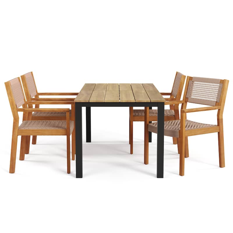 Christopher Knight Home Outdoor 5-Piece Acacia Wood Dining Sets with Rope Accent Chairs