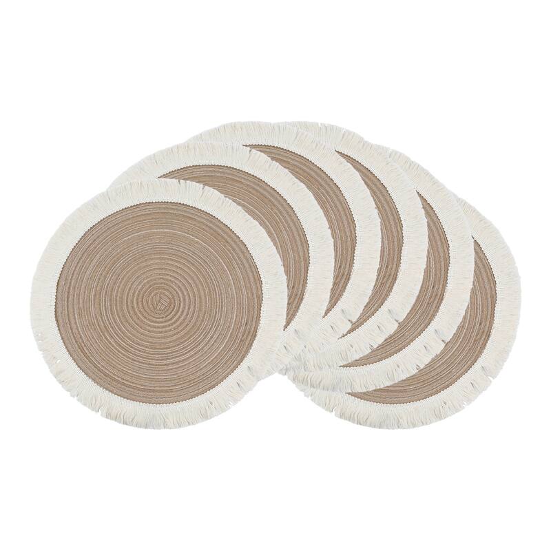 Rustic Placemats Set of 6 Round Rattan Placemats for Dining Table Decor Indoor Outdoor Kitchen Table Mat Wipe Clean - 15*15in