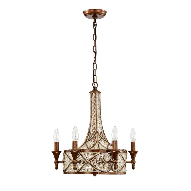 Kimo 6-light Spain Bronze Finish Scroll and Crystal Chandelier Ceiling Light - Spanish-Bronze