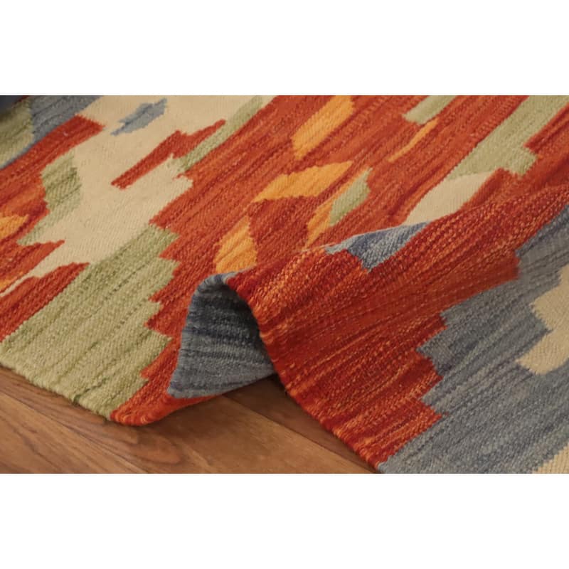 Hand Woven Oriental 100% Wool Carpet Southwestern Modern Oranges & Rust Kilim Area Rug - 4' 0'' X 2' 1''