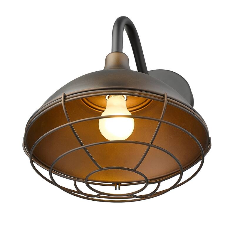 1-Light Farmhouse Style Outdoor Wall Sconce Light Fixture in Oil-Rubbed Bronze Finish with Wire Cage