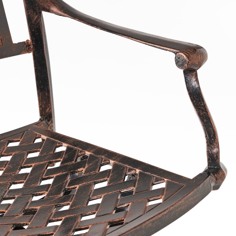 Roomfitters Swivel Patio Bar Stool with Floral Design, Cast Aluminum Frame, Adjustable Height, Comfortable Armrests
