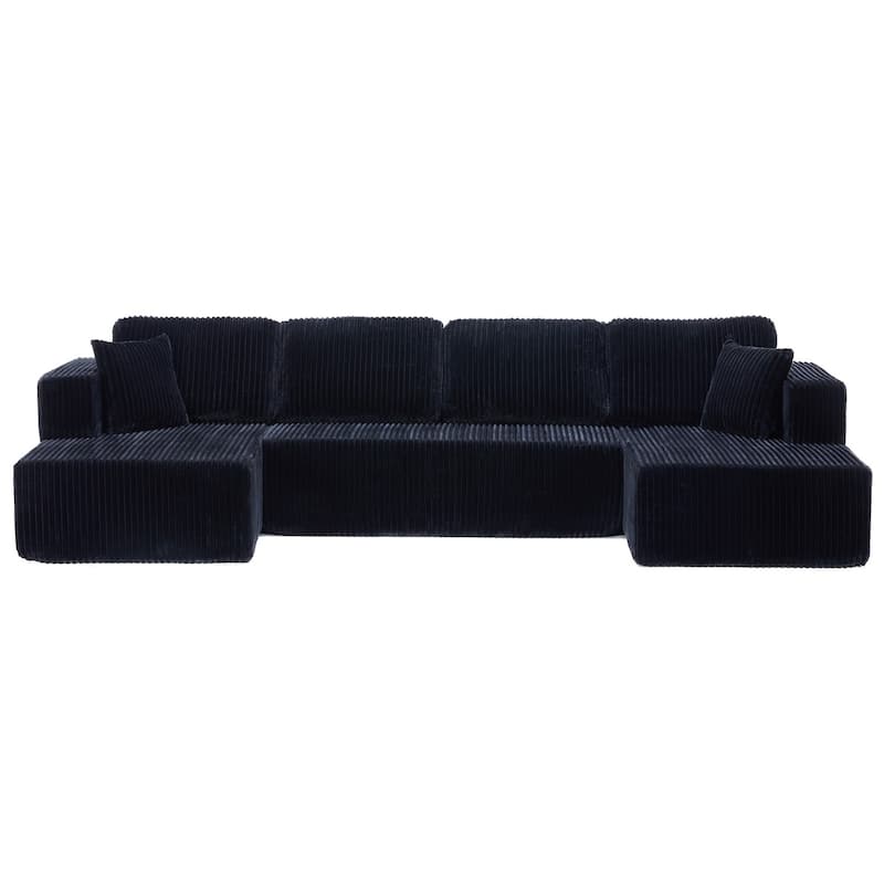 130" U-Shaped Terrycloth Fabric Sectional Sofa, No Assembly Required