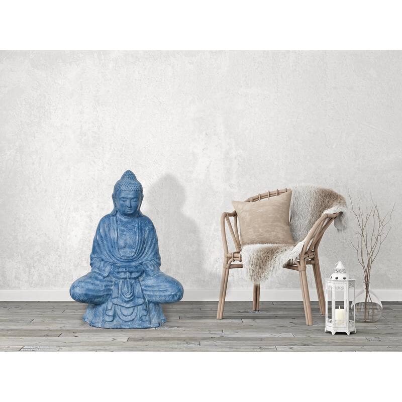 Sitting Buddha Lotus Blue Wash Finish