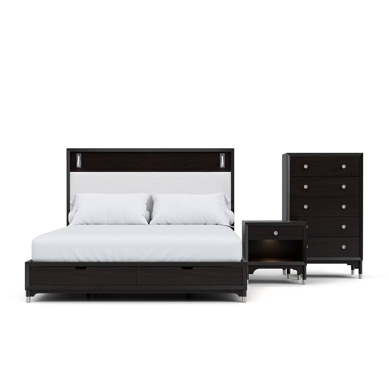 Furniture of America Forma Mid-Century Modern 3-Piece Black Solid Wood Storage Platform Bedroom Set