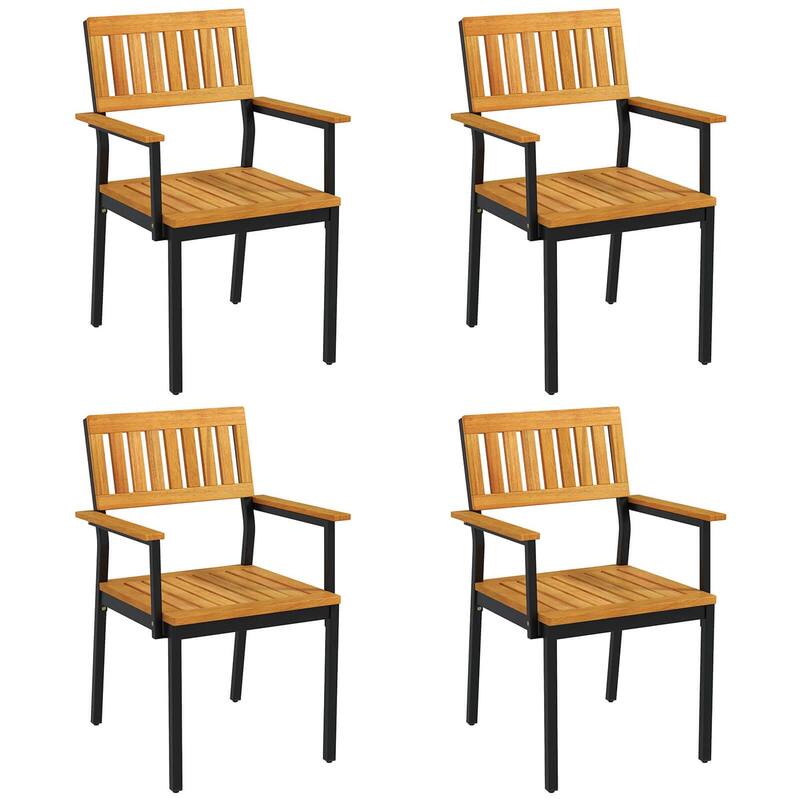 Costway Dining Chair Set of 2/4 with Acacia Wood Backrest Slanted Seat - 4 PCS - Set of 4