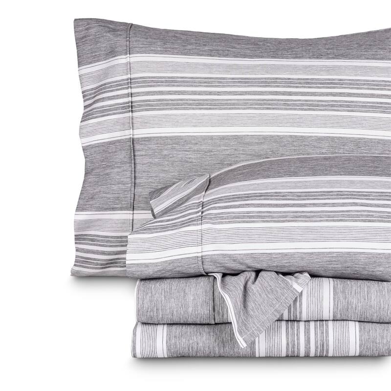 Bare Home Double Brushed Deep Pocket Printed Sheet Set - California King - Stripe - Heather Charcoal