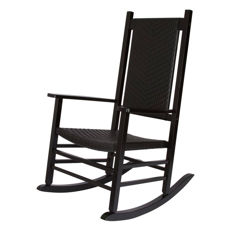 Hampton Genuine Hardwood Rocking Chair with Weather-Resistant Woven Wicker Back - Black
