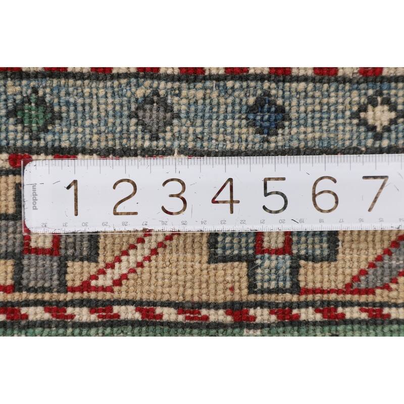 Gray Geometric Kazak Foyer Rug Hand-Knotted Traditional Wool Carpet - 3'4" x 4'9"