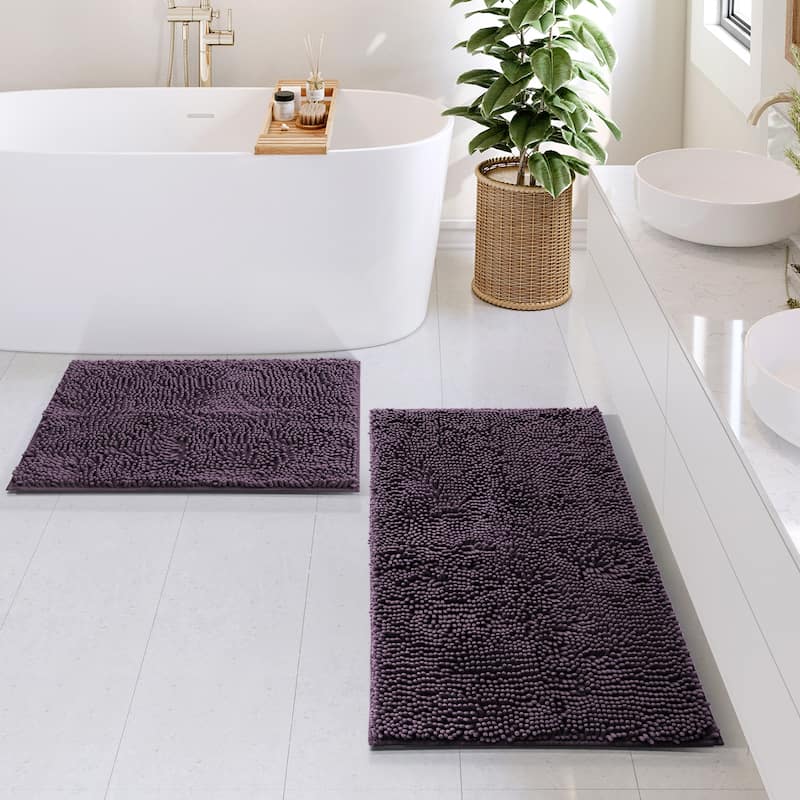 Empyrean Non-Slip Super Plush Chenille Bathroom Rugs - Small + Medium - Purple