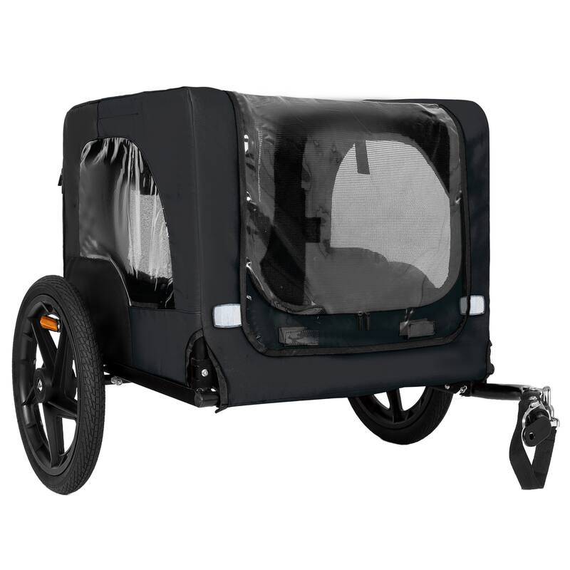 Outdoor Heavy Duty Collapsible Pet Bike Trailer with 16-Inch All-Terrain Wheels & Universal Hitch, Foldable Carrier Cart