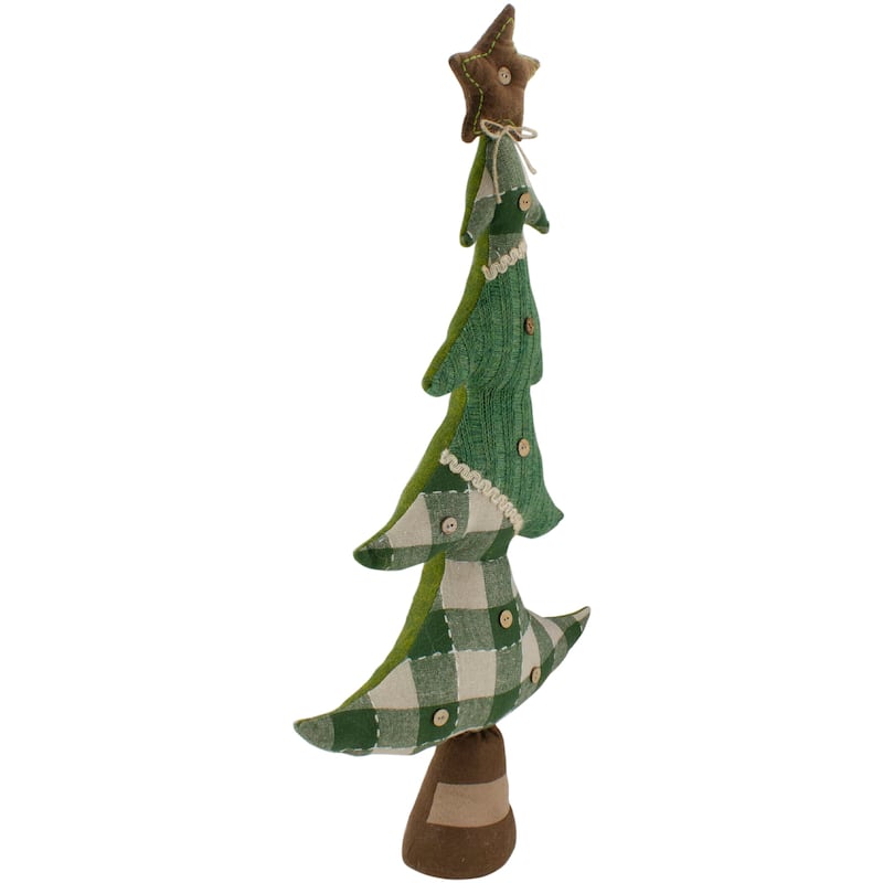 Country Buffalo Plaid Christmas Tree with Star Topper - 30" - Tan and Green