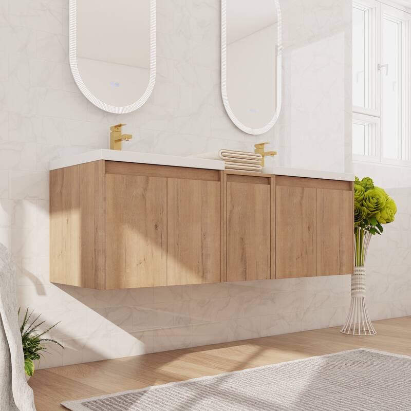 Beingnext 24"/36"/48"/60" Bathroom Vanity with Resin Sink, Floating Bathroom Vanity with Soft Close Doors