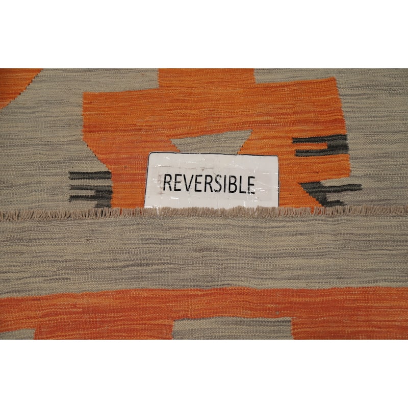 Hand Woven Oriental 100% Wool Carpet Southwestern Tribal Greys & Charcoal Kilim Area Rug - 7' 8'' X 5' 0''